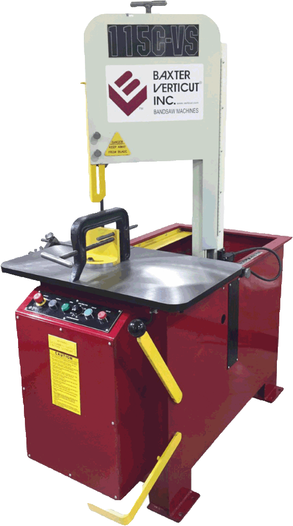 A red and yellow machine with a metal table
